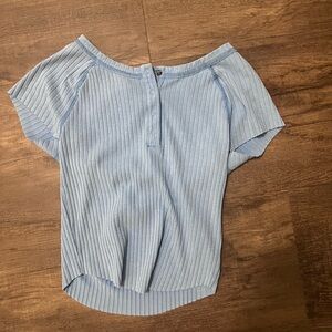 American Eagle Outfitters Blue Puff Sleeve Ribbed Blouse